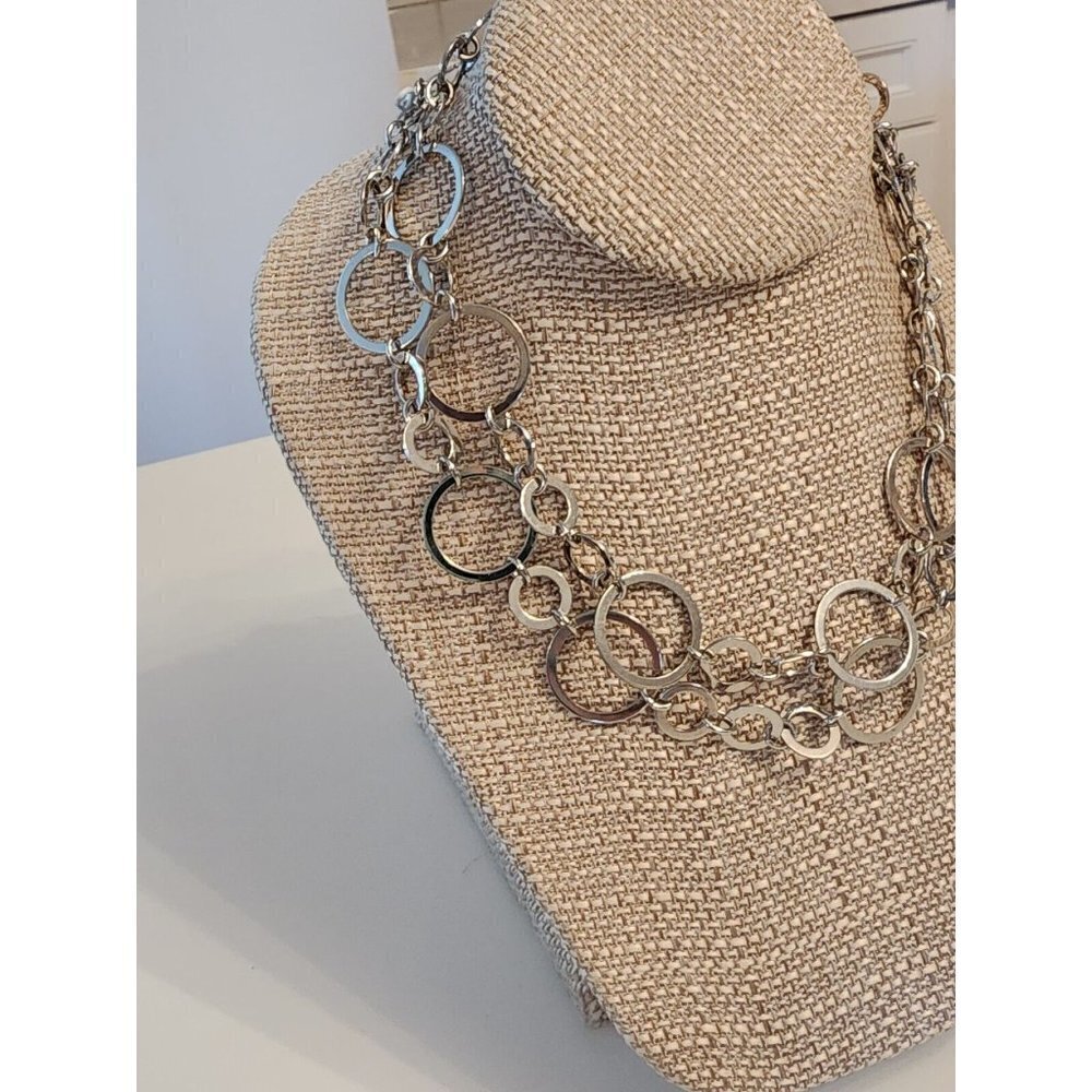 Chico's Silver Tone Necklace Connected Circle Metal Chains - Picture 2 of 7